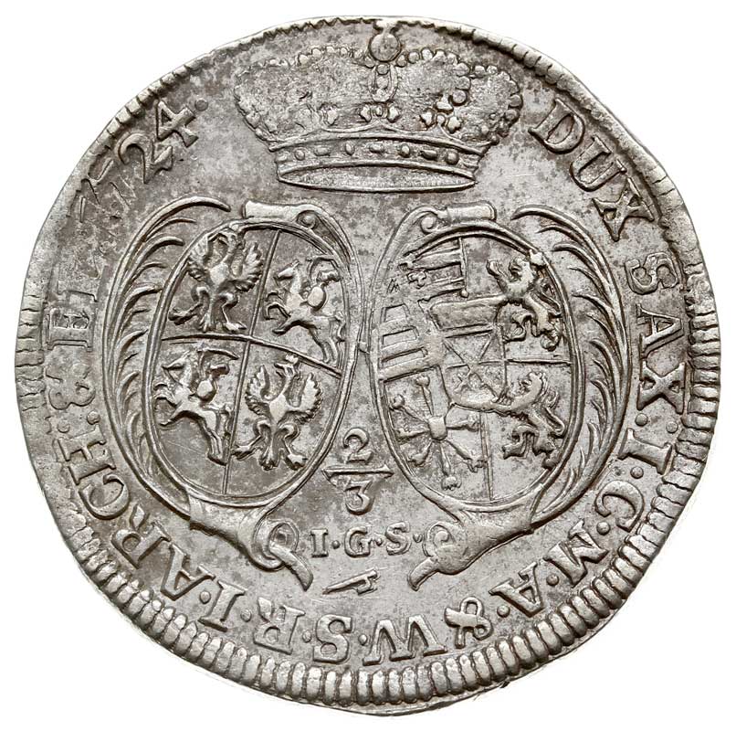2/3 talara (gulden) 1724, Drezno, Kahnt 129, Dav