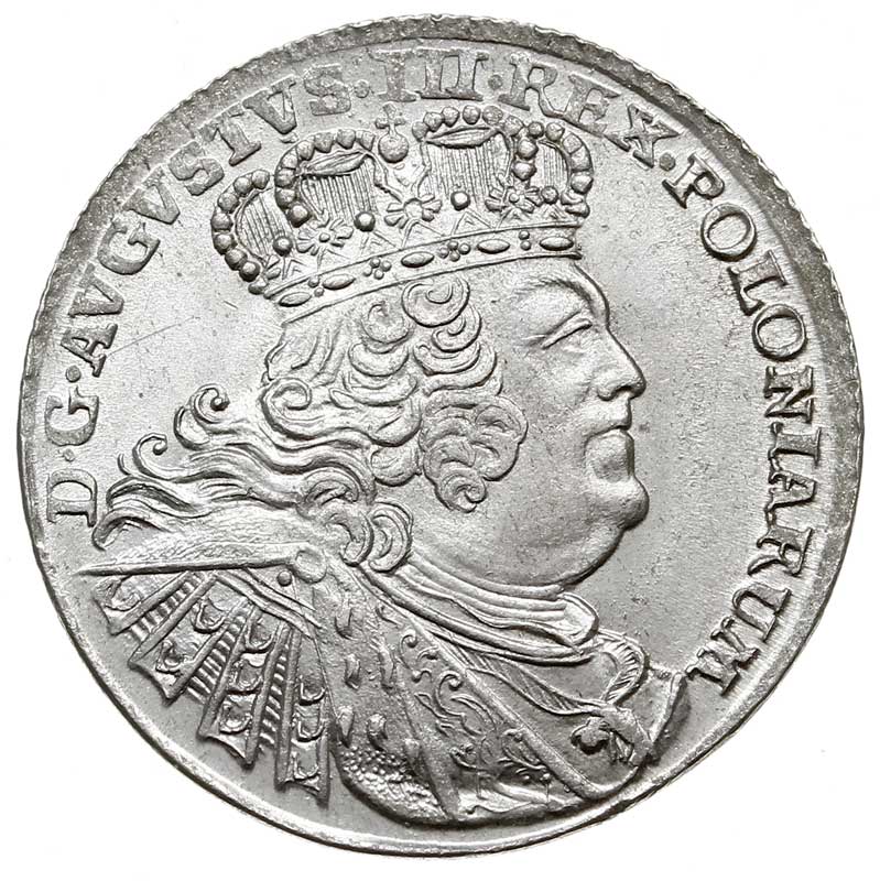 ort 1755, Lipsk, Kahnt 688 wariant d -masywne popiersie z szerokimi żeberkowanymi koronami po obu stronach, piękny egzemplarz