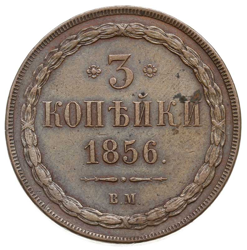 3 kopiejki 1856, Warszawa, Plage 470, Bitkin 454