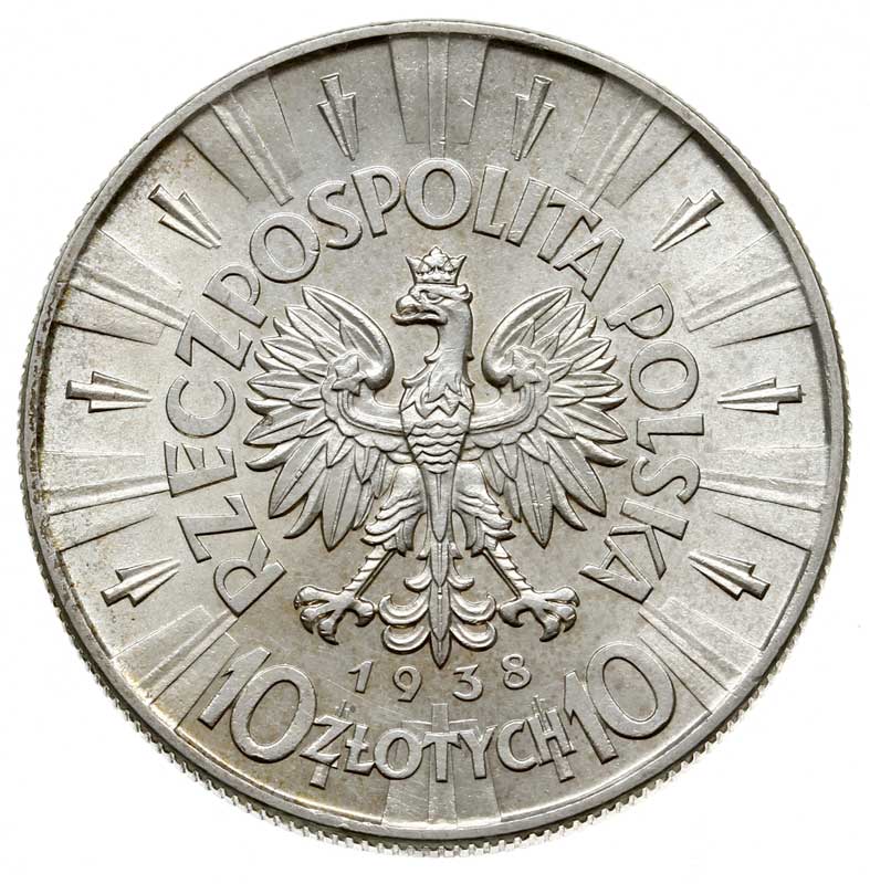 10 złotych 1938, Warszawa, Józef Piłsudski, Parchimowicz 124e, rzadszy rocznik, piękne