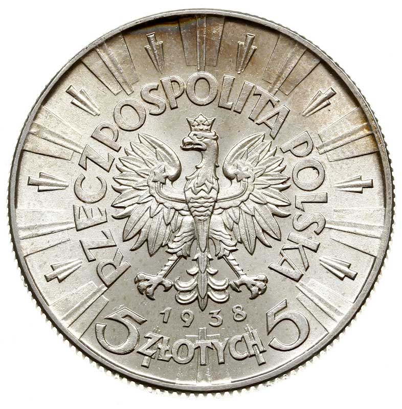 5 złotych 1938, Warszawa, Józef Piłsudski, Parchimowicz 118d, rzadszy rocznik, wyśmienity egzemplarz, delikatna patyna