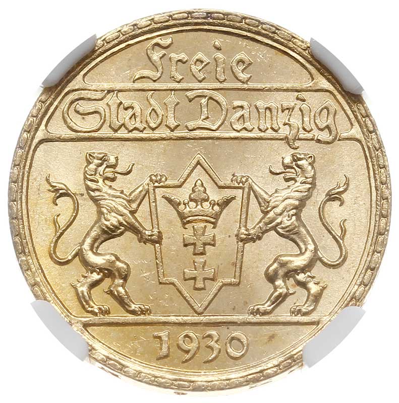25 guldenów 1930, Berlin, Posąg Neptuna, złoto, Parchimowicz 71, moneta w pudełku NGC z certyfikatem MS 66, wyśmienicie zachowane, rzadkie