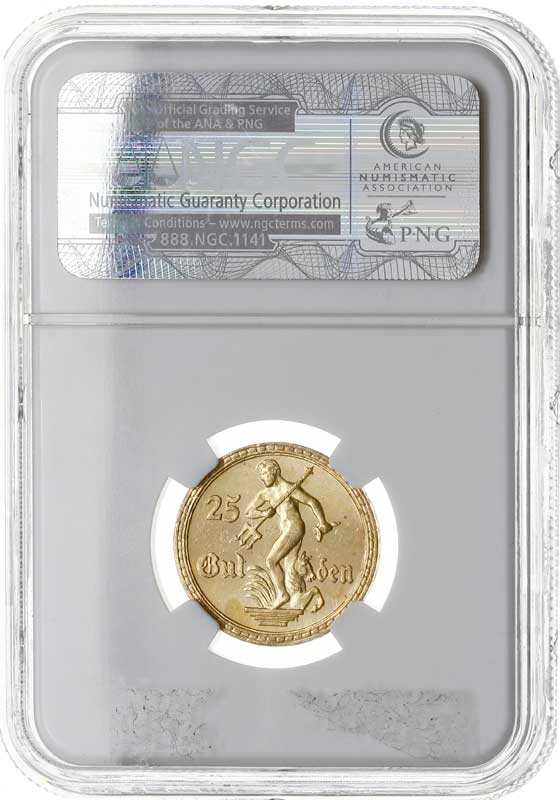 25 guldenów 1930, Berlin, Posąg Neptuna, złoto, Parchimowicz 71, moneta w pudełku NGC z certyfikatem MS 66, wyśmienicie zachowane, rzadkie