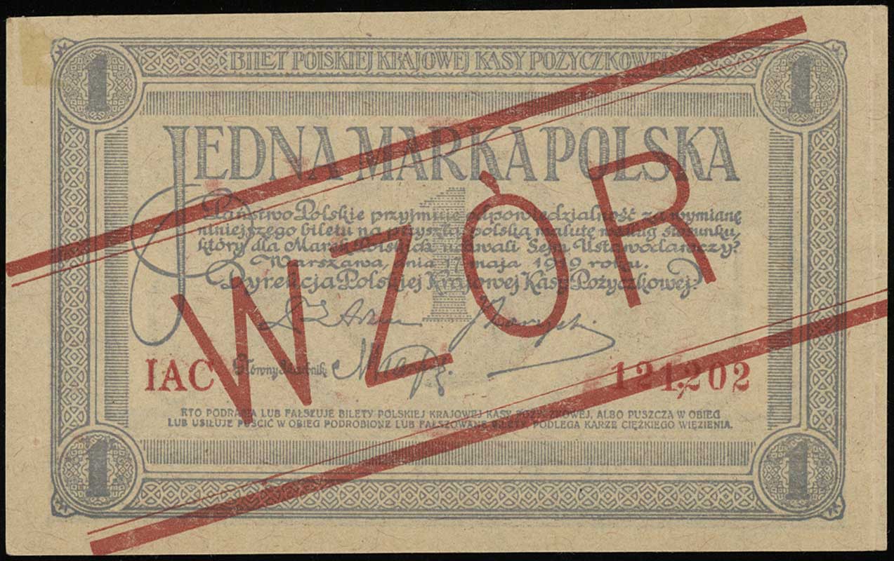 1 marka polska 17.05.1919, po obu stronach ukośn