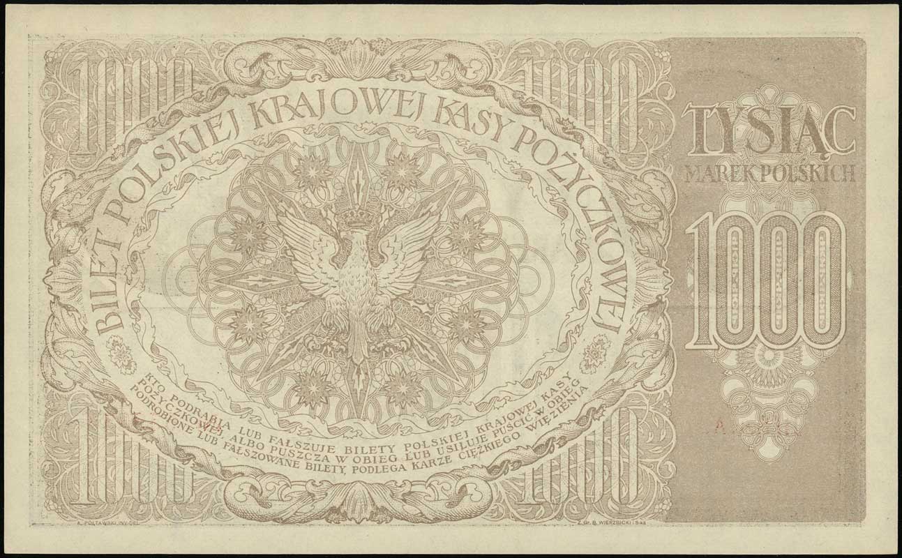 1.000 marek polskich 17.05.1919, seria III-A, numeracja 659353, znak wodny orły i litery B-P, Lucow 354 (R4), Miłczak 22i, rzadkie