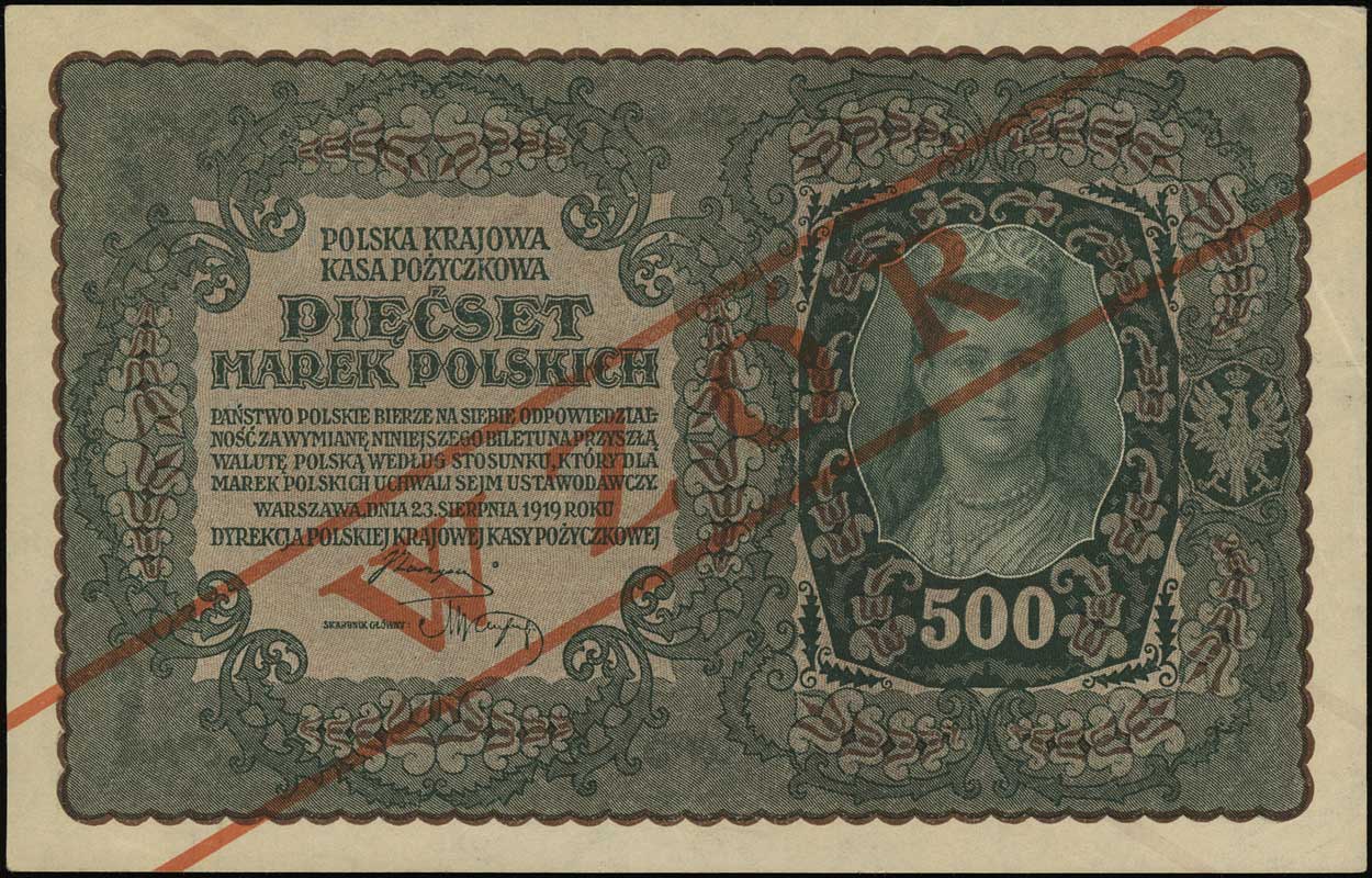 500 marek polskich 23.08.1919, po obu stronach u