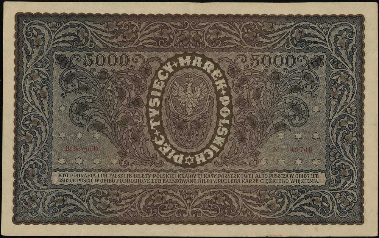 5.000 marek polskich 7.02.1920, seria III-D, numeracja 149746, Lucow 418 (R2), Miłczak 31c