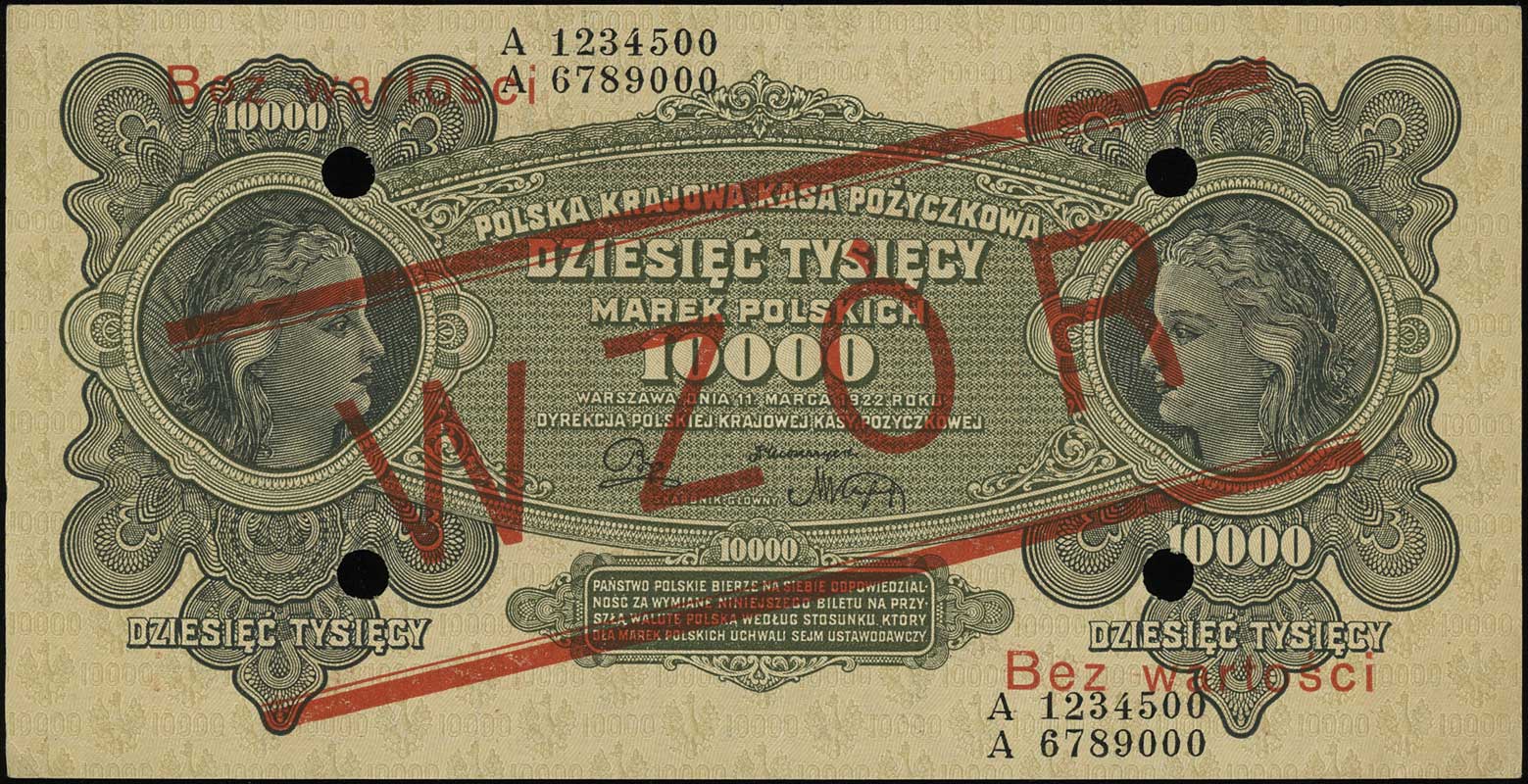 10.000 marek polskich 11.03.1922, po obu stronac