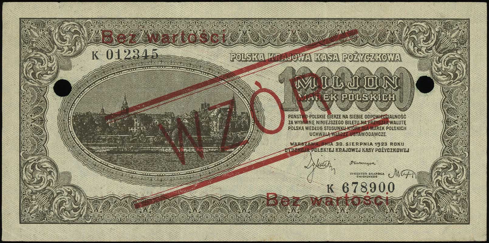1.000.000 marek polskich 30.08.1923, po obu stro