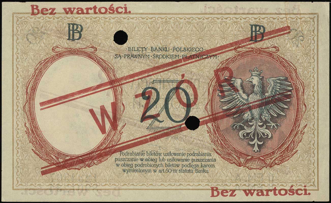 20 złotych 15.07.1924, po obu stronach ukośny cz