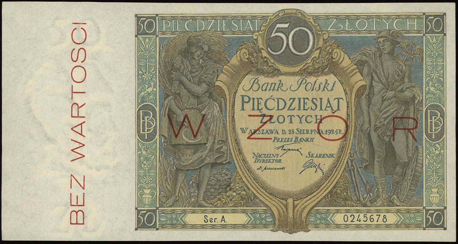 50 złotych 28.08.1925, po obu stronach poziomy c
