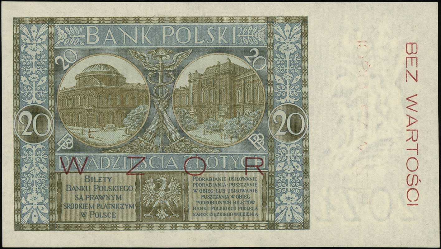 20 złotych 1.03.1926, po obu stronach poziomy cz