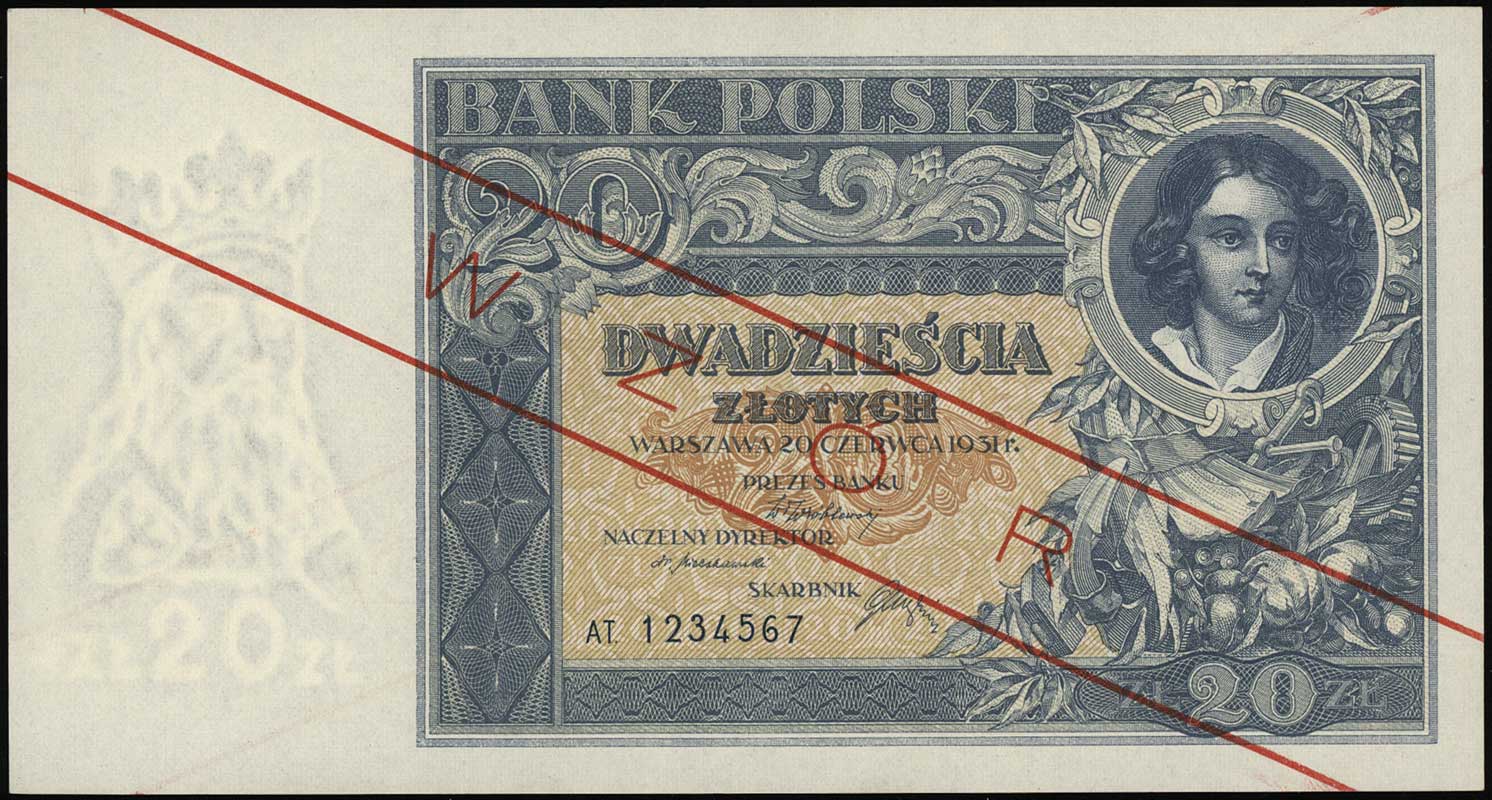 20 złotych 20.06.1931, na stronie głównej czerwo