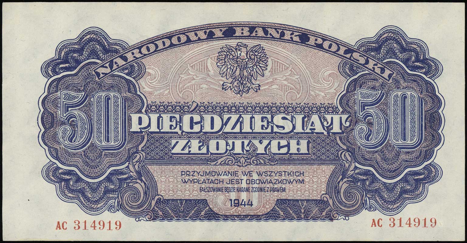 50 złotych 1944, w klauzuli obowiązkowym, seria 
