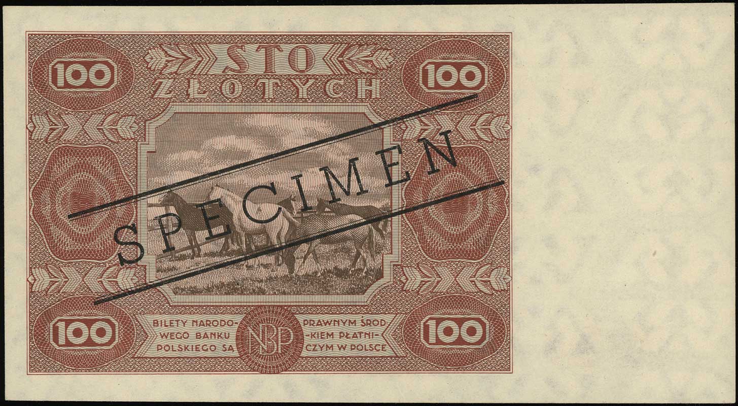 100 złotych 15.07.1947, po obu stronach czarny u