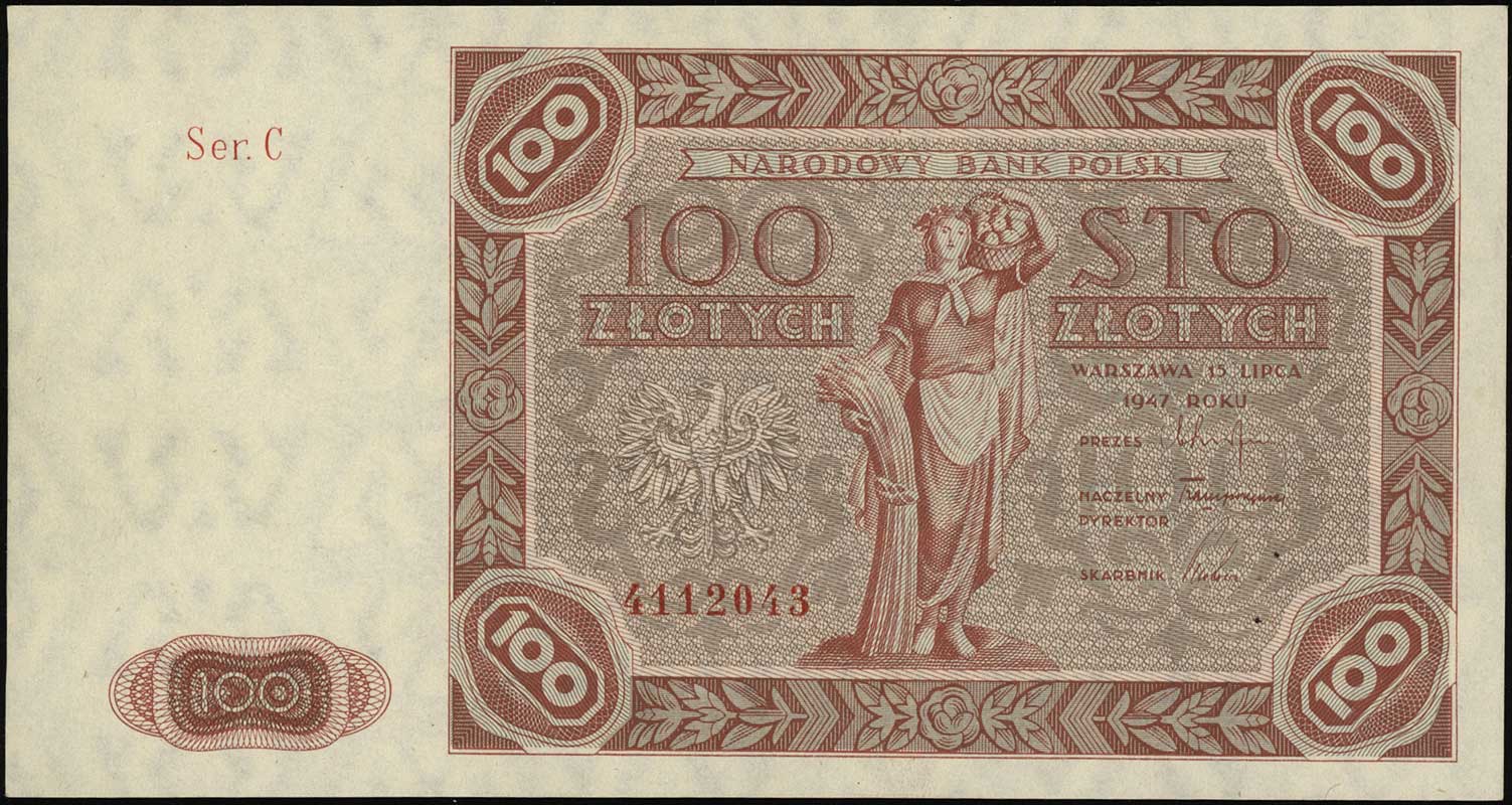 100 złotych 15.07.1947, seria C, numeracja 41120