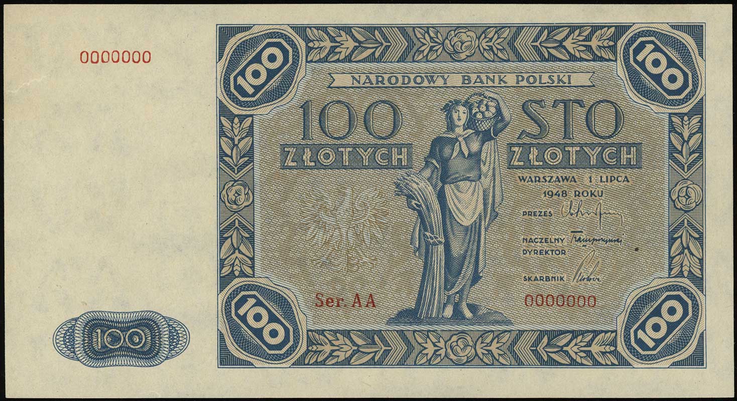 100 złotych 1.07.1948, rysunek według projektu e