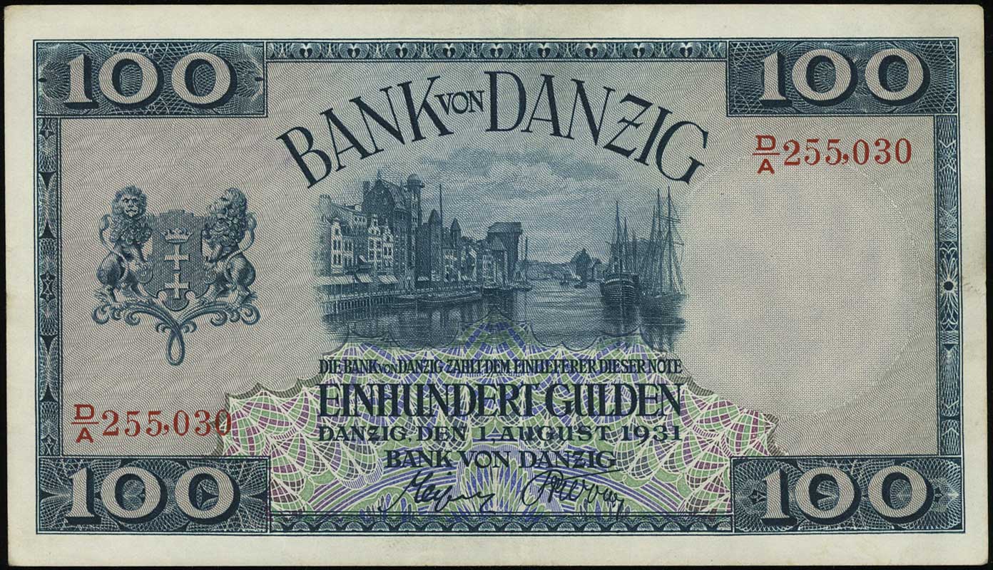100 guldenów 1.08.1931, seria D/A, numeracja 255