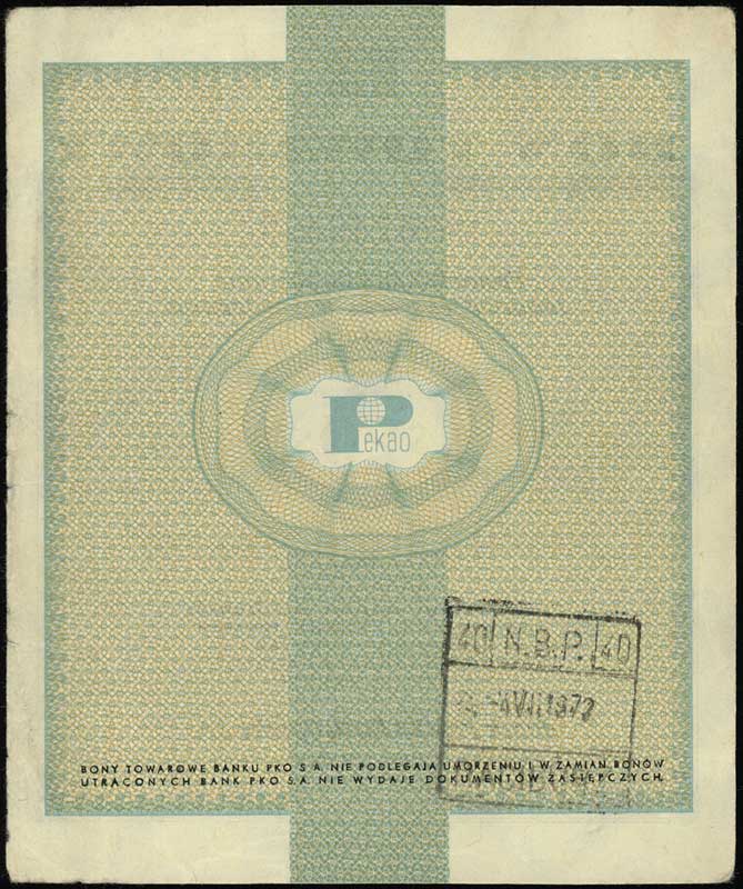 bon na 20 dolarów 1.01.1960, seria Dh, numeracja 0146453, z klauzulą na stronie odwrotnej, Miłczak B8b, bardzo rzadki, ładnie zachowany, bez konserwacji