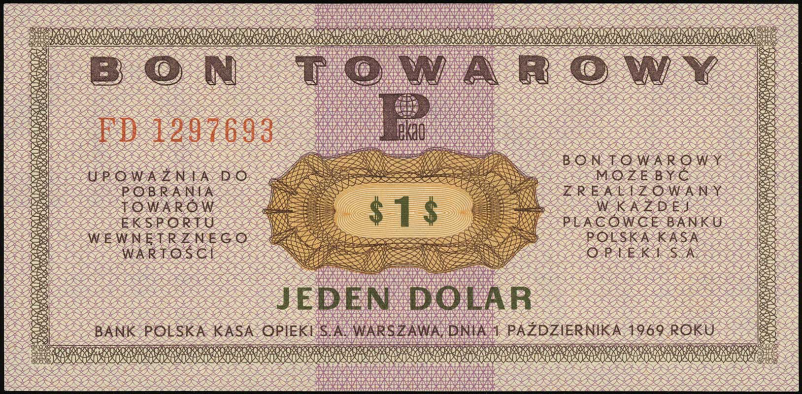 zestaw bonów: 50 centów 1.07.1969 (GC 0024049) i 1 dolar 1.10.1969 (FD 1297693), Miłczak B16c i B17b, wyśmienicie zachowane, razem 2 sztuki