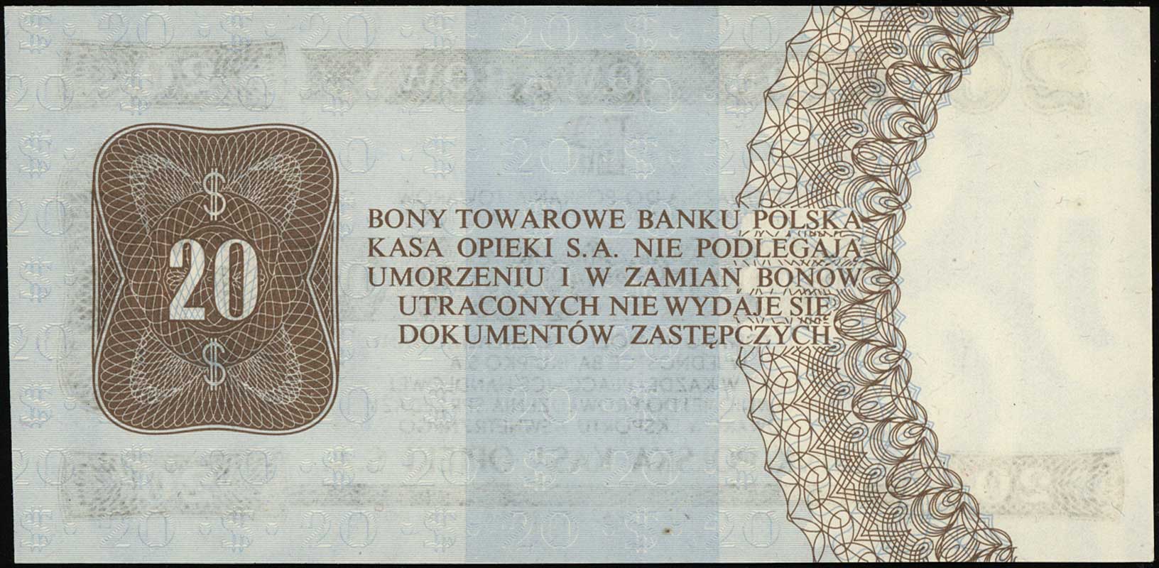 bon na 20 dolarów 1.10.1979, seria HH, numeracja 2605058, Miłczak B34, wyśmienicie zachowane i rzadkie