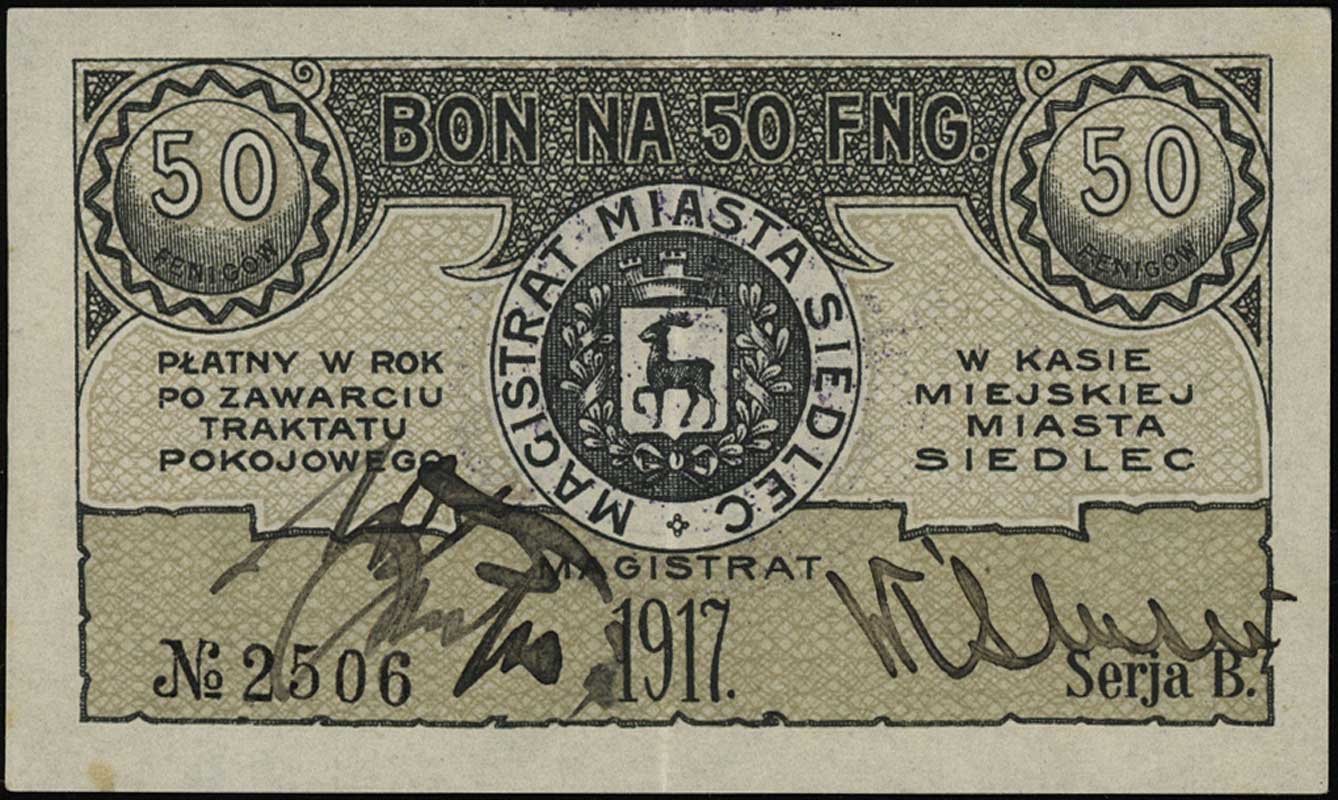 Siedlce, bony na 25 i 50 fenigów i 1 markę 1917,