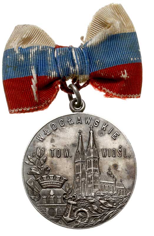 nienadany medal za wyścig wodny Włocławskiego Towarzystwa Wioślarskiego, srebro 15.69 g, 32.4 mm, wstążka