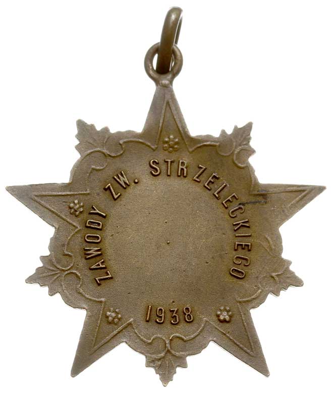 nienadana Odznaka Pamiątkowa za ZAWODY ZW(iązku) STRZELECKIEGO 1938, brąz 39 x 37 mm