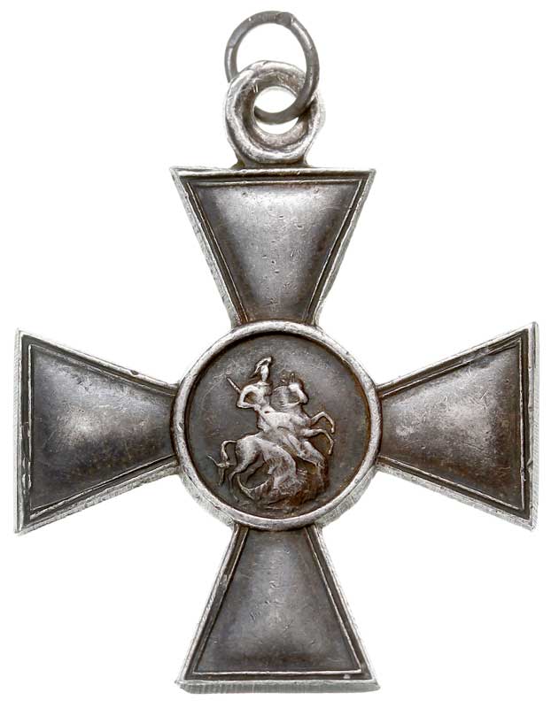 Krzyż św. Jerzego, 4. stopień, srebro 9.95 g, 34 x 34 mm, na stronie odwrotnej numer 686-707, Diakov 1132.4 egz. z aukcji Sincona 7/2048, wyśmienicie zachowany, patyna
