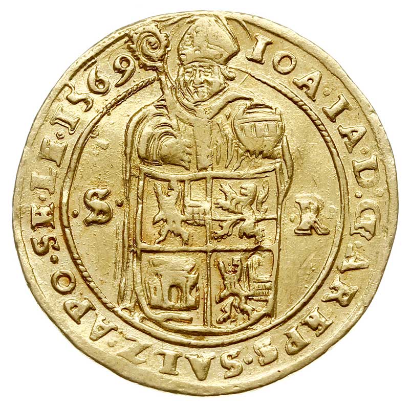 Jan Jakub Khuen von Belasi-Lichtenberg 1560-1586, dwudukat 1569, złoto 6.96 g, Zöttl 541, Probszt 475, rzadki