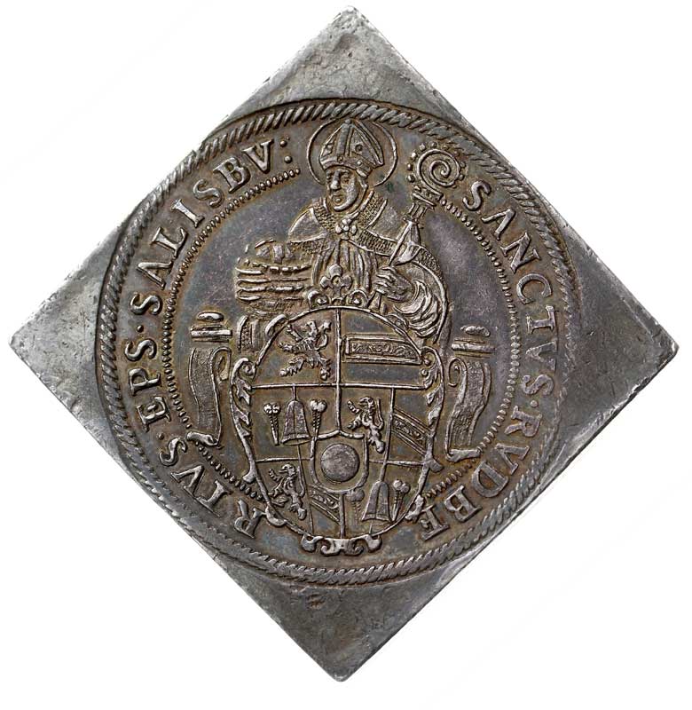 Wolf Dietrich von Raitenau 1587-1612, klipa talara 1593, srebro 28.67 g, Zöttl 956, Probszt 805, rzadka, ciemna patyna