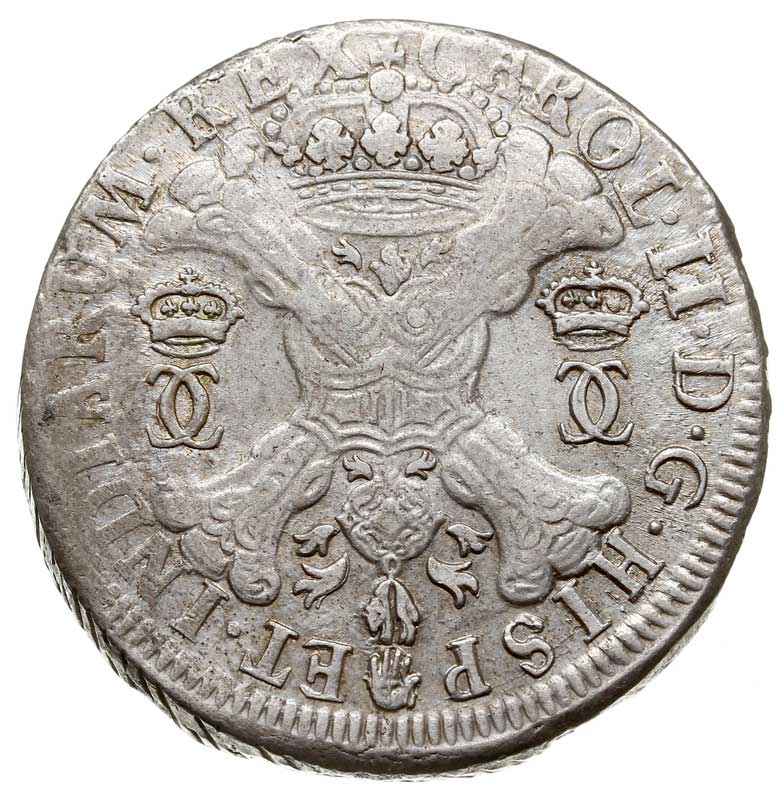 Karol II 1665-1700, patagon 1695, Antwerpia, Dav. 4498, Delmonte 349 (R), rzadki