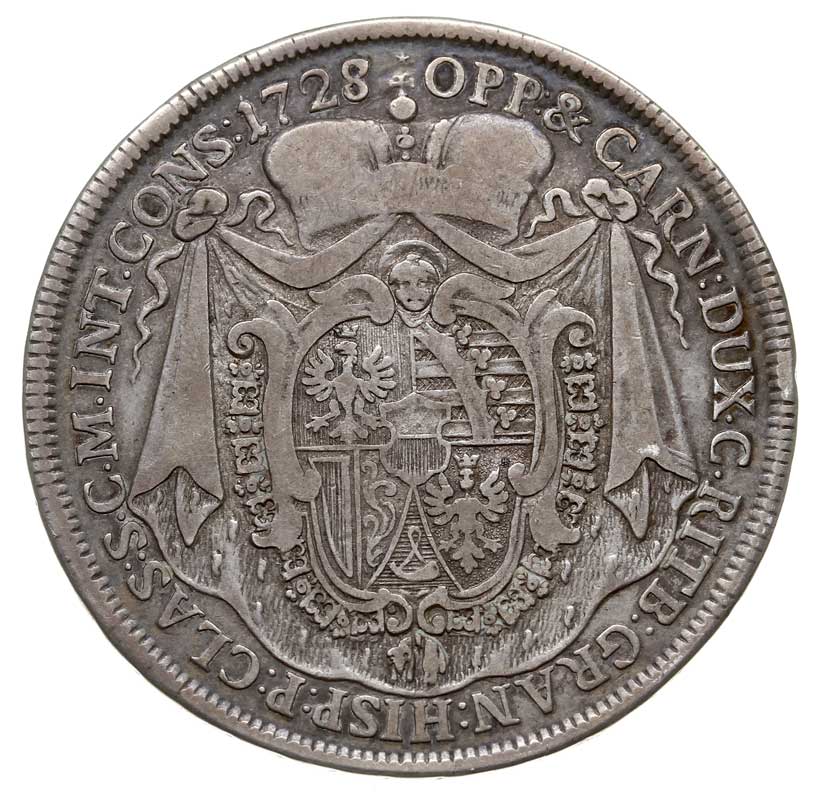 Józef Jan Adam 1721-1732, talar 1728, srebro 28.75 g, Dav. 1578, Divo 58, Missong 140, HMZ 2-1364, rzadki, mały nakład około 800 egzemplarzy, patyna