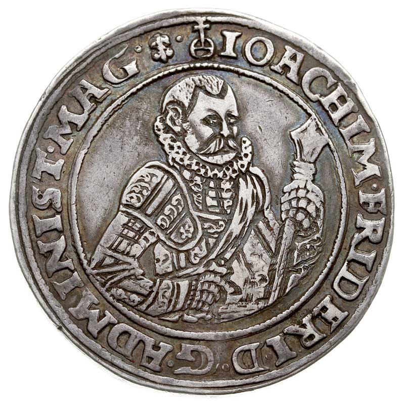 Joachim Fryderyk von Brandenburg 1566-1598, talar 1589, Halle, srebro 28.85 g, Dav. 9444, v.Schr. 261, patyna