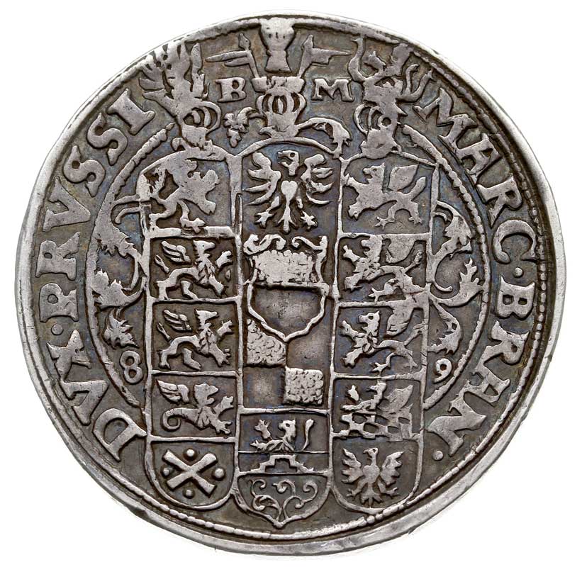 Joachim Fryderyk von Brandenburg 1566-1598, talar 1589, Halle, srebro 28.85 g, Dav. 9444, v.Schr. 261, patyna