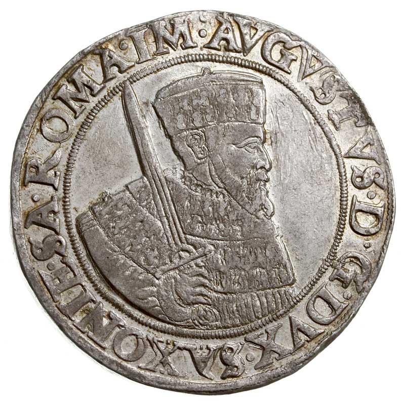 August 1553-1586, talar 1556, Annaberg, srebro 28.91 g, Kahnt 48, Merseb. 652, Schnee 703, Dav. 9791, bardzo ładne lustro mennicze na rewersie
