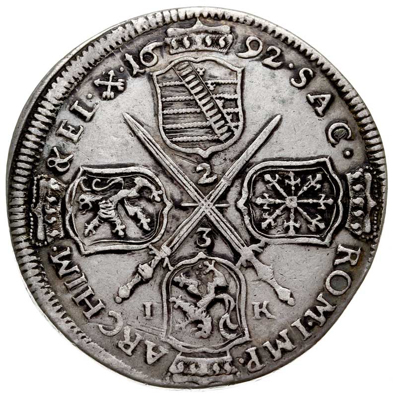 Jan Jerzy IV 1691-1694, 2/3 talara (gulden) 1692 IK, Drezno, Kahnt 661, Merseb. 1308, Dav. 812