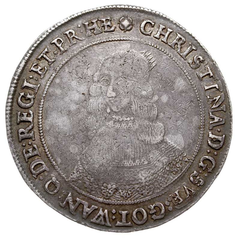 Krystyna 1632-1654, talar 1644, Sztokholm, odmiana z datą MDCXLIV, srebro 28.64 g, Dav. 4525, AAH 16a, Hagander 154, Slg. Bruun 1005, ciemna patyna