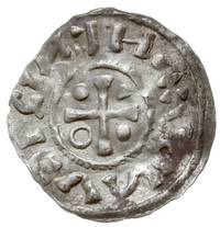 Ratyzbona, książę Henryk IV 995-1002, denar, Aw: Dach kościoła, Rw: Krzyż, srebro 1.18 g, Hahn 25/..