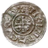 Ratyzbona, Henryk II 1002-1024, denar z lat 1002-1009, Aw: ECC pod dachem kaplicy, Rw: Krzyż, sreb..