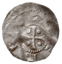 Tiel (Dolna Lotaryngia), Henryk II 1002-1024, denar, Aw: Głowa w koronie na wprost, Rw: Krzyż pros..