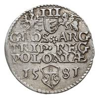 trojak 1581, Olkusz, Iger O.81.3.c (R2), (ale w podstawie korony krzyżyki zamiast kropek), nieco n..