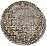 trojak 1598, Olkusz, typ popiersia króla z 1596 roku, Iger O.98.1.d (pod popiersiem króla cztery k..