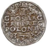 trojak 1593, Poznań, na awersie szeroka twarz króla, Iger P.93.1.a, patyna