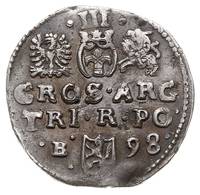 trojak 1598, Bydgoszcz, litera B z lewej strony herbu Lewart podskarbiego Jana Firleja, Iger B.98...
