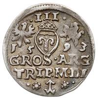 trojak 1593, Wilno, data poniżej herbów, Iger V.93,1.b, Ivanauskas 5SV32-15, patyna
