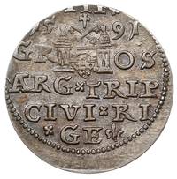 trojak 1591, Ryga, Iger R.91.1.c, Gerbaszewski 8, moneta wybita nieco niecentrycznie, patyna