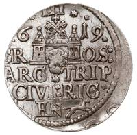 trojak 1619, Ryga, odmiana z małą głową króla, Iger R.19.1.e (R3), Gerbaszewski podobny 1.15 (ale ..