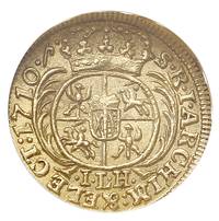 1/4 dukata 1710, Drezno, złoto, Kahnt 86, Baumgarten 727, moneta w pudełku firmy NGC z certyfikate..