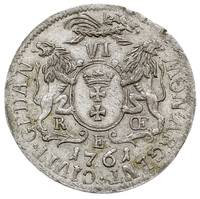 szóstak 1761, Gdańsk, Kahnt 730 wariant b -mała korona w herbie Gdańska, patyna
